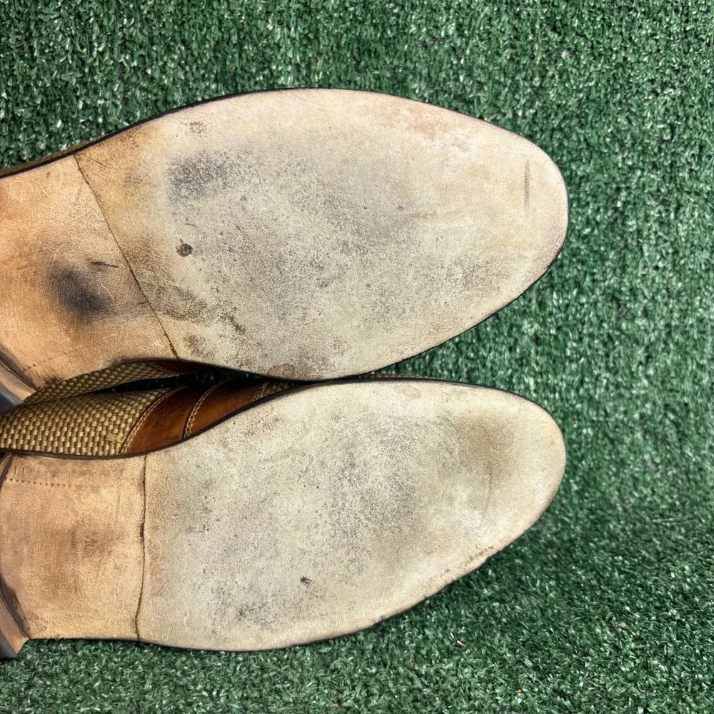 Johnston & Murphy‎ Cellini Woven Leather Penny Loafers Dress Shoes Tan Mens 11.5
